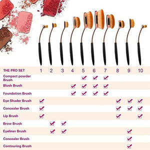 Oval Makeup Brush 10Pcs/Set