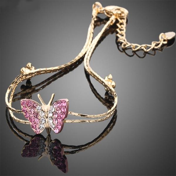 Austrian Crystal Butterfly and Flower Charm Bracelet