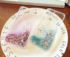 Love Heart Stars Liquid Glitter Case