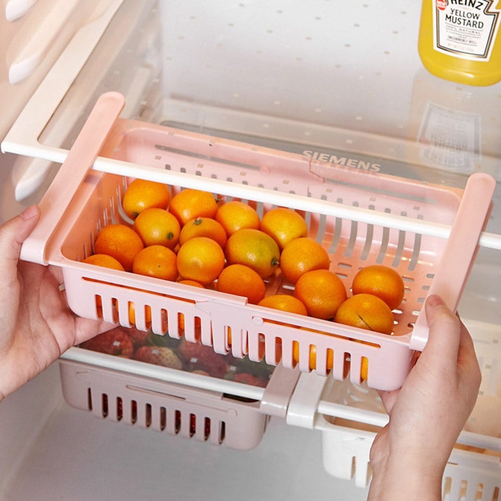 Adjustable fridge storage basket