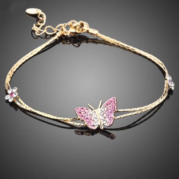 Austrian Crystal Butterfly and Flower Charm Bracelet