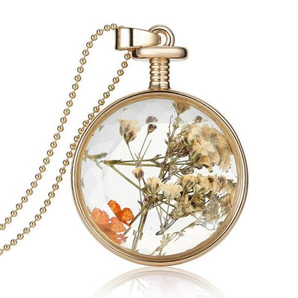 Classic Dried Flowers Pendant Necklace